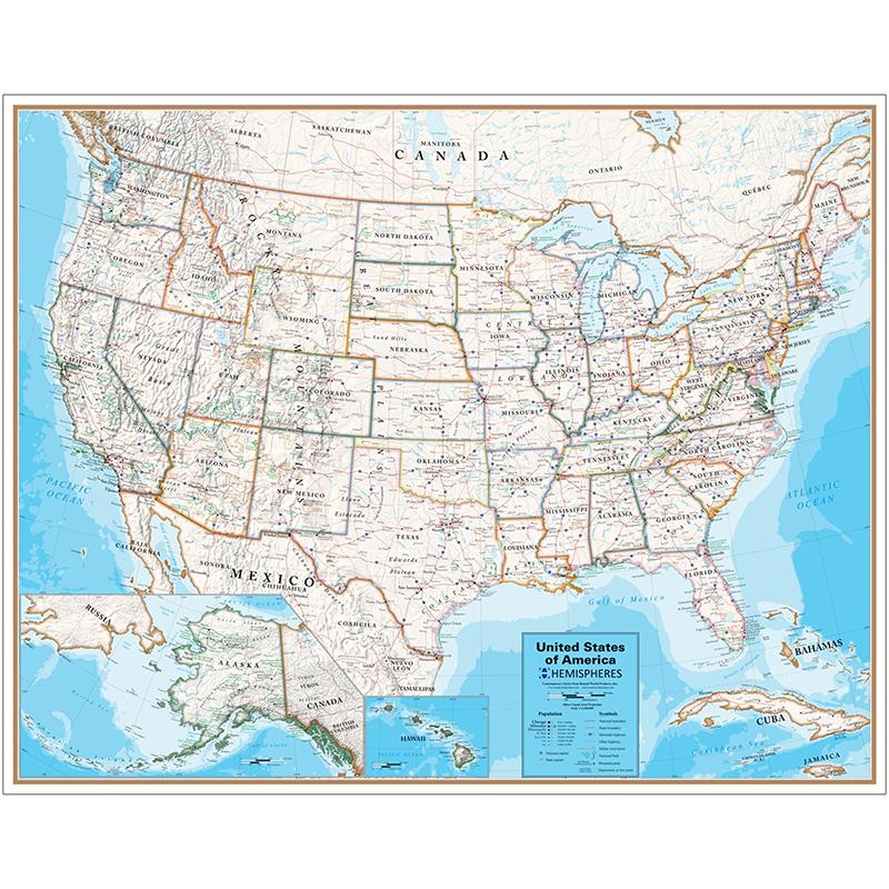 Hemispheres® Contemporary Laminated Wall Map, United States