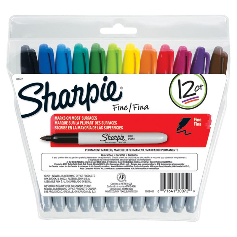 Sharpie Fine Point Permanent Marker - Fine Marker Point - Aqua, Berry, Black, Blue, Brown, Green, Lime, Orange, Purple, Red, Turquoise, ... Alcohol Based Ink - 12 / Set