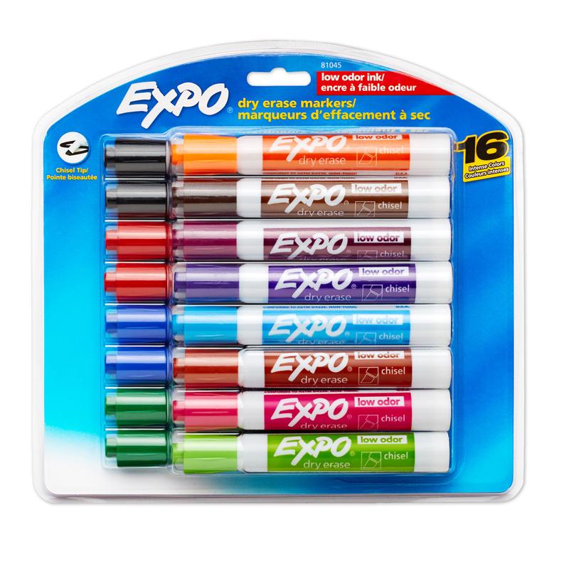 EXPO Low-Odor Dry-erase Markers - Bold Marker Point - Chisel Marker Point Style - Assorted - 16 / Set