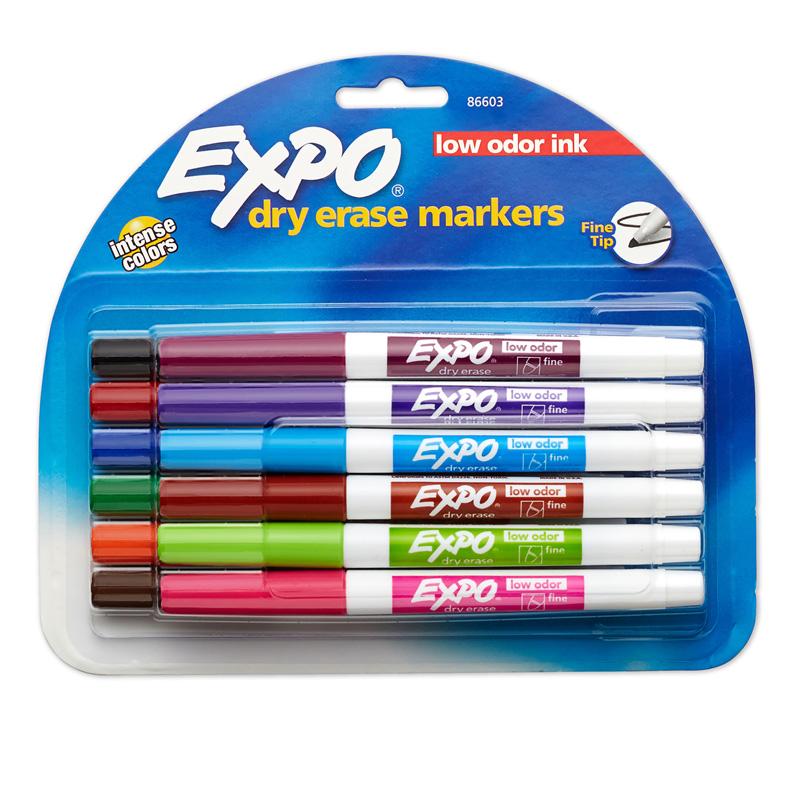 EXPO Low-Odor Dry-erase Markers - Fine Marker Point - Chisel Marker Point Style - Assorted - 12 / Set