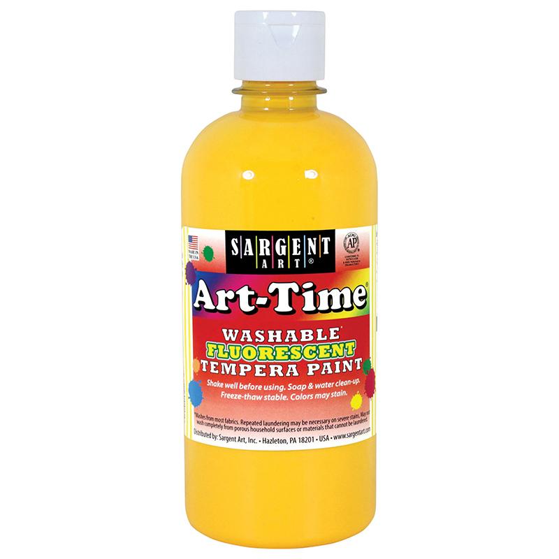 Art-Time Washable Fluorescent Yellow Tempera Paint, 16oz