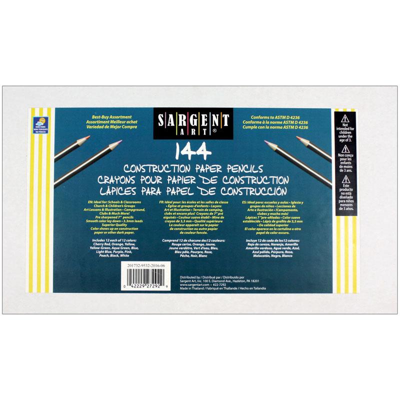 Sargent Art® Construction Paper Pencils, Assorted Colors, Pack of 144