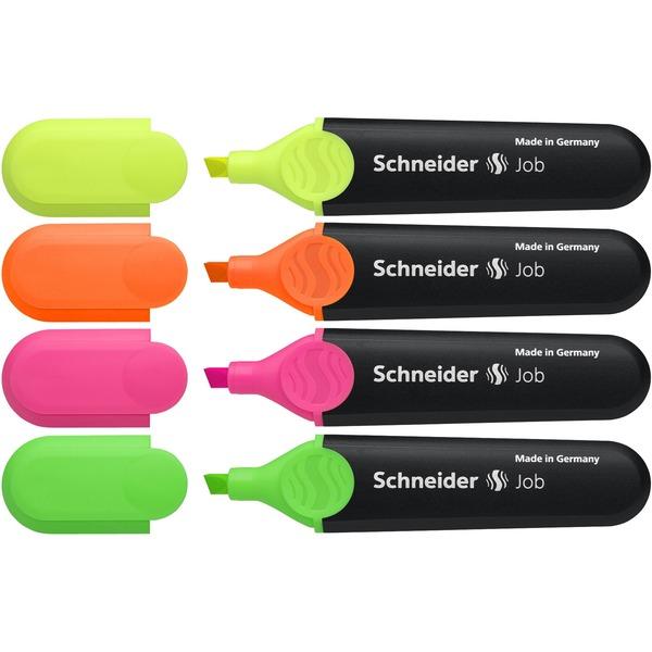 Schneider Job Highlighter 4-color Pack - 5 mm, 1 mm Marker Point Size - Chisel Marker Point Style - Yellow, Orange, Pink, Green - Polypropylene Barrel - 4 / Pack