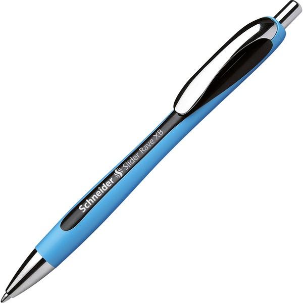 Schneider Slider Rave Retractable Ballpoint Pen - Extra Bold Pen Point - 1.4 mm Pen Point Size - Cone Pen Point Style - Refillable - Retractable - Black - Light Blue Rubber Barrel - 1 Each