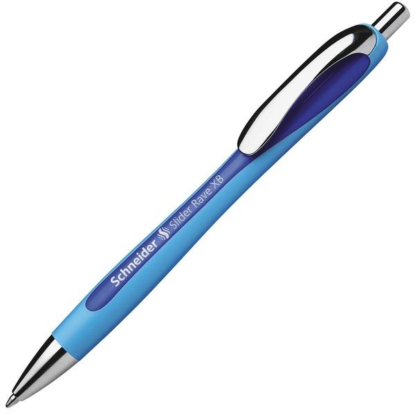 Schneider Slider Rave Retractable Ballpoint Pen - Extra Bold Pen Point - 1.4 mm Pen Point Size - Refillable - Retractable - Blue - Light Blue Rubber Barrel - Steel Tip - 1 Each