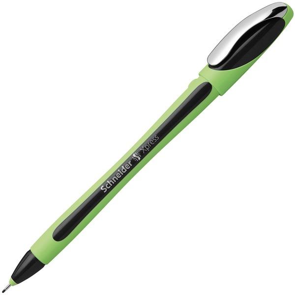 Schneider Xpress Fineliner Pens - Black Water Based Ink - Light Green Rubber Barrel - Metal Tip - 10 / Box