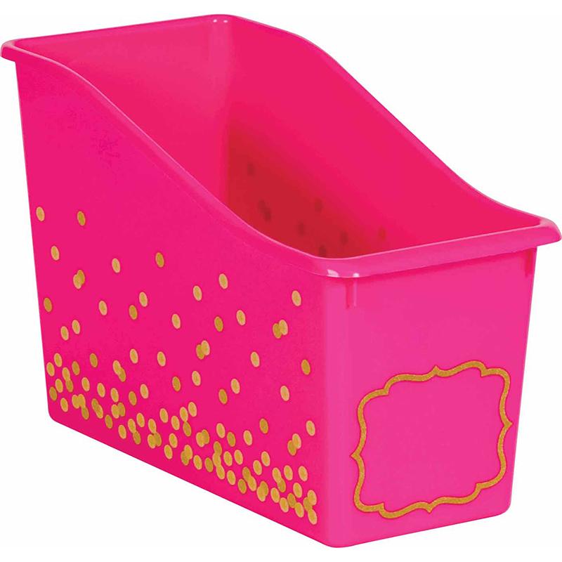 Pink Confetti Plastic Book Bin