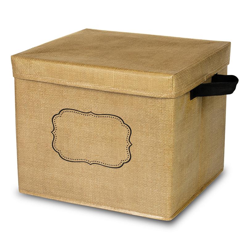  Teacher Created Resources Burlap Storage Box - Lift- Off Closure - Brown - For Toy, Classroom Supplies, Book, Notepad - 1 Each
