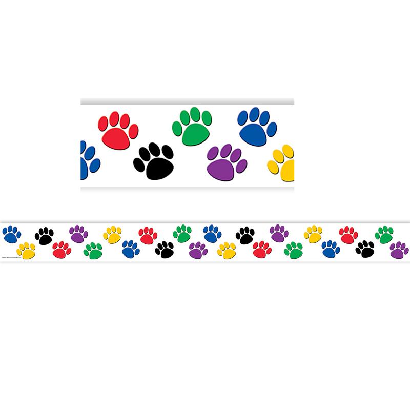 Teacher Created Resources Pawprint Colorful Board Trim - Learning Theme/Subject - 12 (Border) Shape - Colorful Paw Prints - Acid-free - 3
