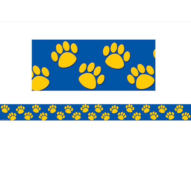 Blue with Gold Paw Prints Border Trim