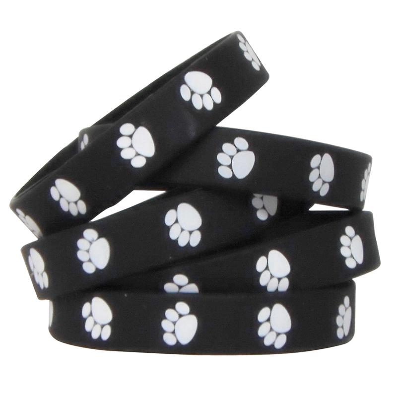 Black with White Paw Prints Wristband Pack, 10/pkg