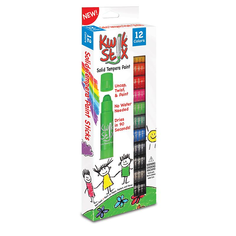 The Pencil Grip Kwik Stix 12-color Solid Tempera Paint - 12 / Set - Red, Black, Blue, Yellow, Brown, Green