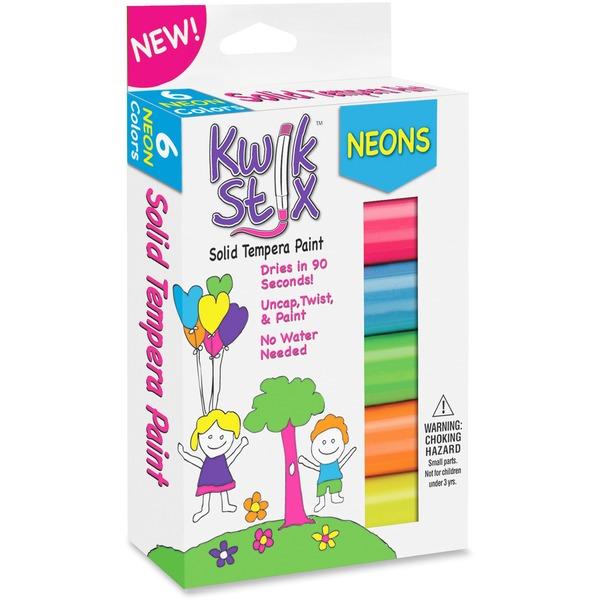 The Pencil Grip Kwik Stix Tempera Paint Neon Sticks - 6 / Set - Neon Green, Neon Yellow, Neon Orange, Neon Pink, Neon Purple, Neon Blue