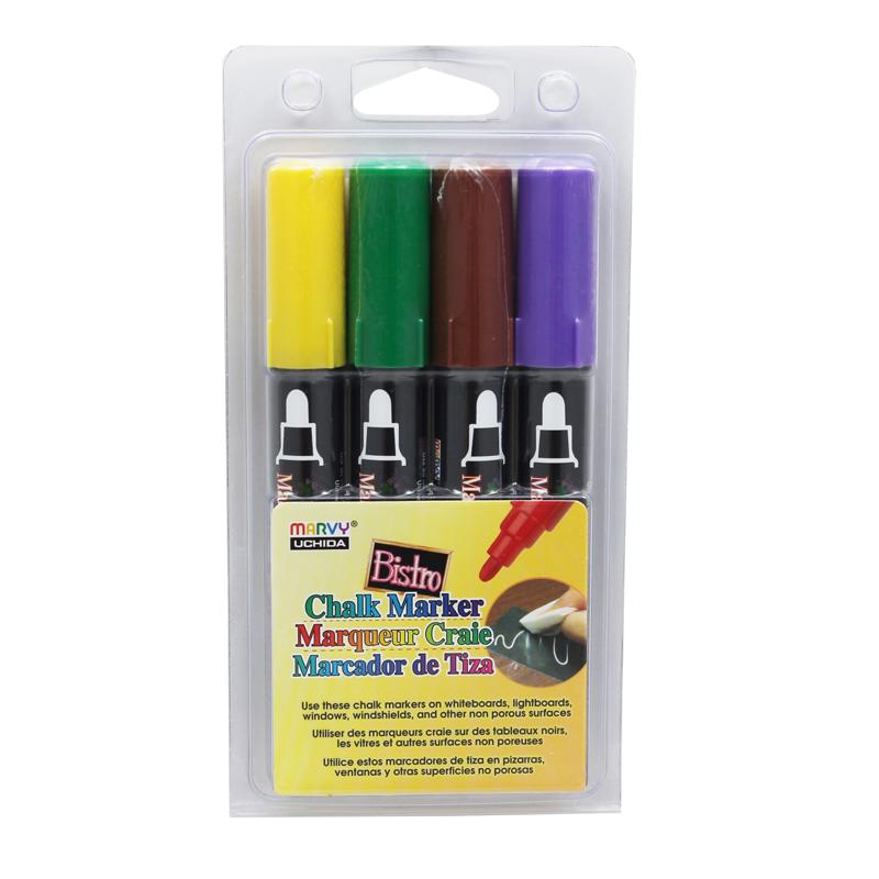 Marvy Uchida Bistro Water-based Chalk Markers - 6 mm Marker Point Size - Green, Yellow, Brown, Violet Water Based Ink - 4 / Pack