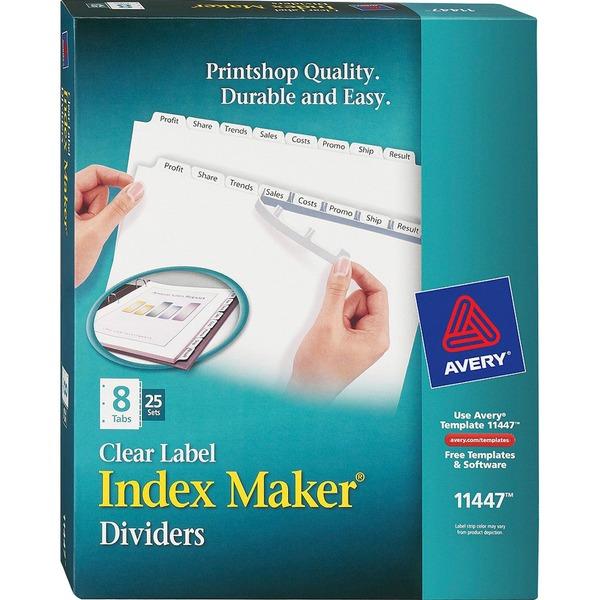 Avery® Print & Apply Clear Label Dividers - Index Maker Easy Apply Label Strip - 200 x Divider(s) - 8 Blank Tab(s) - 8 Tab(s)/Set - 8.5