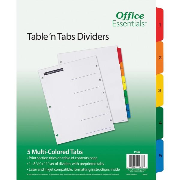 Avery® Office Essentials Table 'n Tabs Dividers - 5 x Divider(s) - Printed Tab(s) - Digit - 1-5 - 5 Tab(s)/Set - 8.5