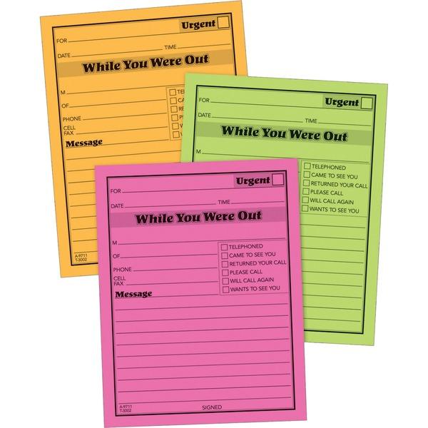  Adams Neon While You Were Out Message Pads - 50 Sheet (S)- Gummed - 4 