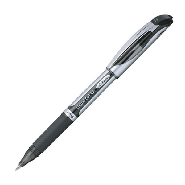 Pentel EnerGel Deluxe Liquid Gel Pen - Medium Pen Point - 0.7 mm Pen Point Size - Refillable - Black Gel-based Ink - Silver Barrel - 1 Each