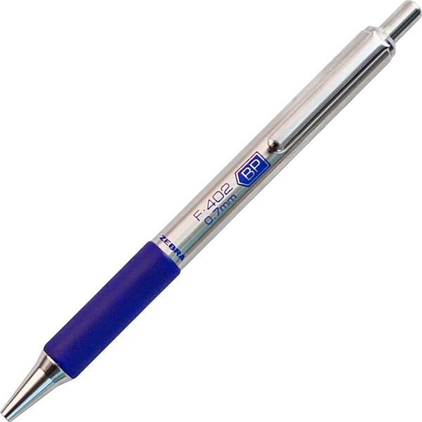 Zebra Pen F402 Retractable Ballpoint Pen - Fine Pen Point - 0.7 mm Pen Point Size - Refillable - Retractable - Blue - Stainless Steel Barrel - 1 Each