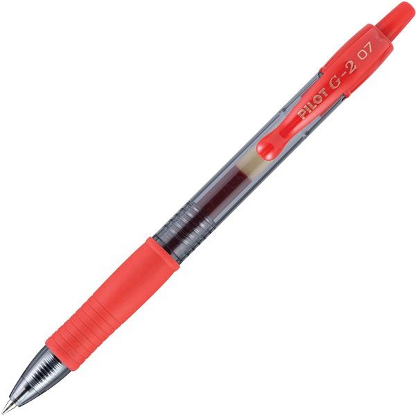 Pilot G2 Retractable Gel Ink Rollerball Pens - Fine Pen Point - 0.7 mm Pen Point Size - Refillable - Retractable - Red Gel-based Ink - Clear Barrel - 12 / Dozen