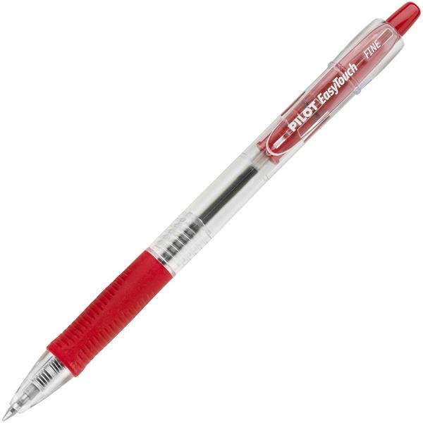 Pilot EasyTouch Retractable Ballpoint Pens - Fine Pen Point - 0.7 mm Pen Point Size - Refillable - Retractable - Red - Clear Barrel - 12 / Dozen