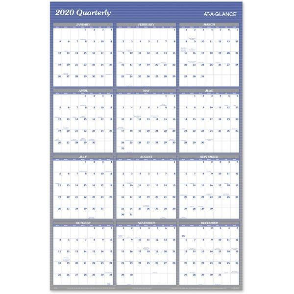 At-A-Glance Erasable/Reversible Yearly Wall Planner - Monthly, Quarterly - 1 Year - January 2021 till December 2021 - 48