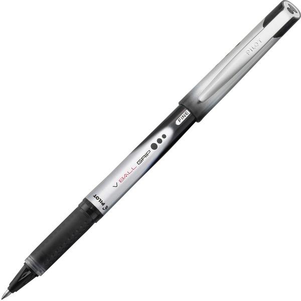 Pilot Vball Grip Liquid Ink Rollerball Pens - Fine Pen Point - 0.7 mm Pen Point Size - Black - Metal Barrel - 1 Each