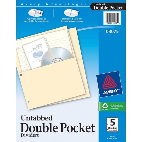  Avery & Reg ; Untabbed Double Pocket Dividers - 2 X Pockets Capacity - For Letter 8 1/2 