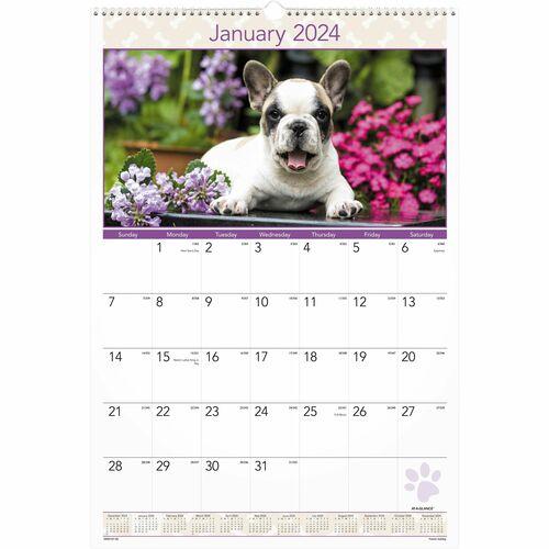 At-A-Glance Puppies Monthly Wall Calendar - Julian Dates - Monthly - 1 Year - January 2021 till December 2021 - 1 Month Single Page Layout - 15 1/2