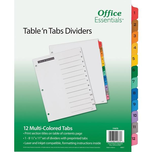 Avery® Office Essentials Table 'n Tabs Dividers - 12 x Divider(s) - Printed Tab(s) - Digit - 1-12 - 12 Tab(s)/Set - 8.5