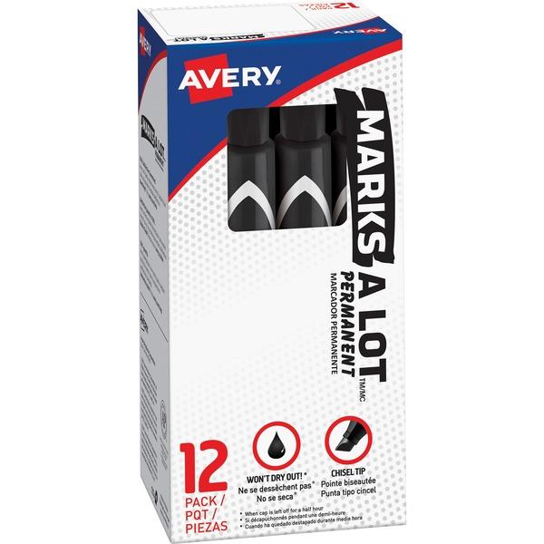Avery® Marks-A-Lot Desk-Style Permanent Markers - Large - 4.7625 mm Marker Point Size - Chisel Marker Point Style - Black - Black Barrel - 12 / Dozen