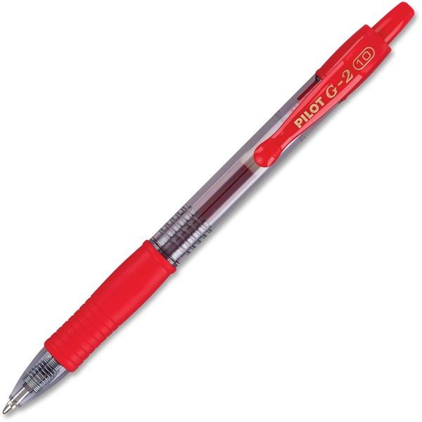 Pilot G2 Bold Point Retractable Gel Pens - Bold Pen Point - 1 mm Pen Point Size - Refillable - Retractable - Red Gel-based Ink - Clear Barrel - 12 / Dozen