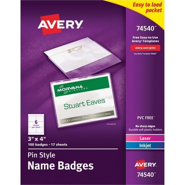 Avery® Laser, Inkjet Print Laser/Inkjet Badge Insert - 100 / Box - Clear, White