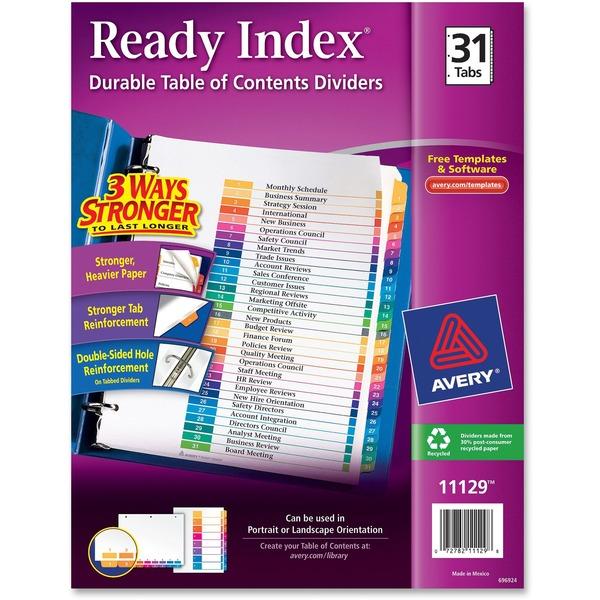Avery® Ready Index Table of Contents Reference Divider - 31 x Divider(s) - Printed Tab(s) - Digit - 1-31 - 31 Tab(s)/Set - 8.5