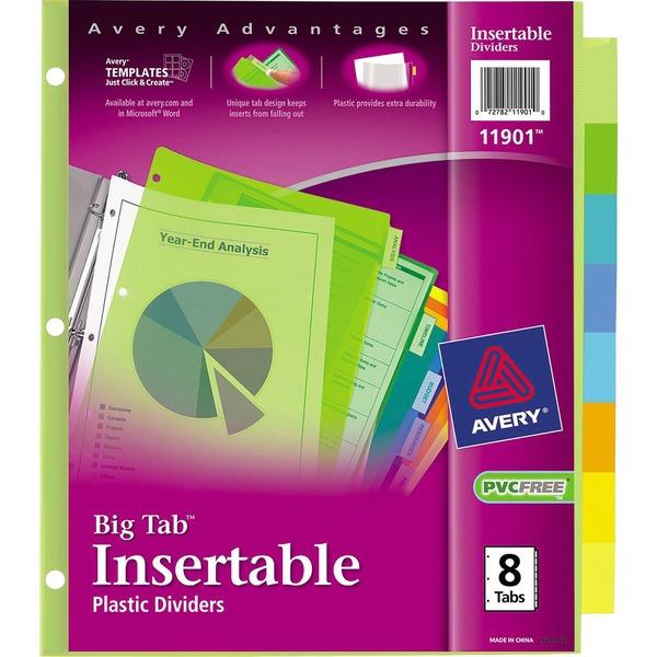  Avery & Reg ; Big Tab Insertable Dividers - 8 Print- On Tab (S)- 8 Tab (S)/ Set - 3 Hole Punched - Plastic Divider - Multicolor Tab (S)- 8/Set