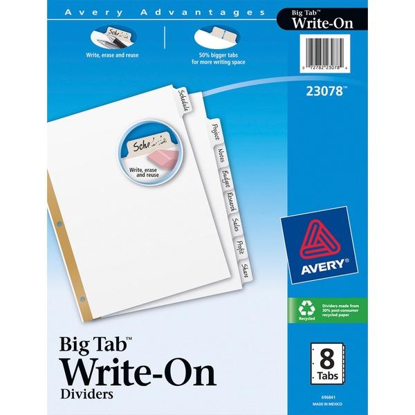 Avery® Big Tab Write & Erase Dividers - Reinforced Gold Edge - 8 Write-on Side Tab(s) - 8 Tab(s)/Set - 8.5