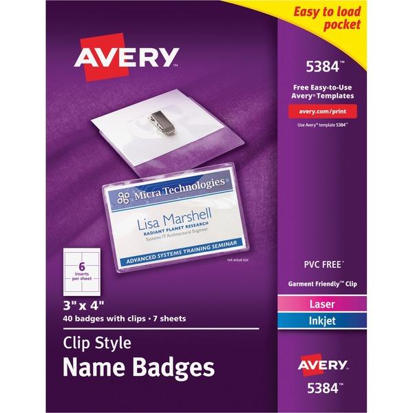 Avery® Laser, Inkjet Print Laser/Inkjet Badge Insert - 40 / Box - White, Clear