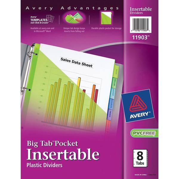  Avery & Reg ; Big Tab Insertable Plastic Dividers With Pockets, 8- Tab Set, Multicolor (11903)- Letter - 8 1/2 