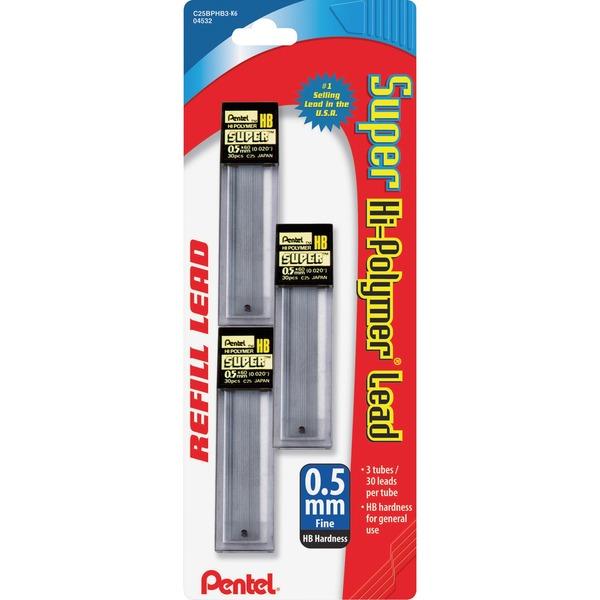 Pentel Super Hi-Polymer Leads - 0.5 mmFine Point - HB - Black - 3 / Pack