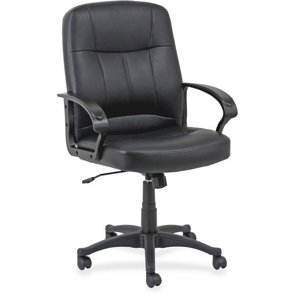 Lorell Chadwick Managerial Leather Mid-Back Chair - Black Leather Seat - Black Frame - 5-star Base - Black - 21.50