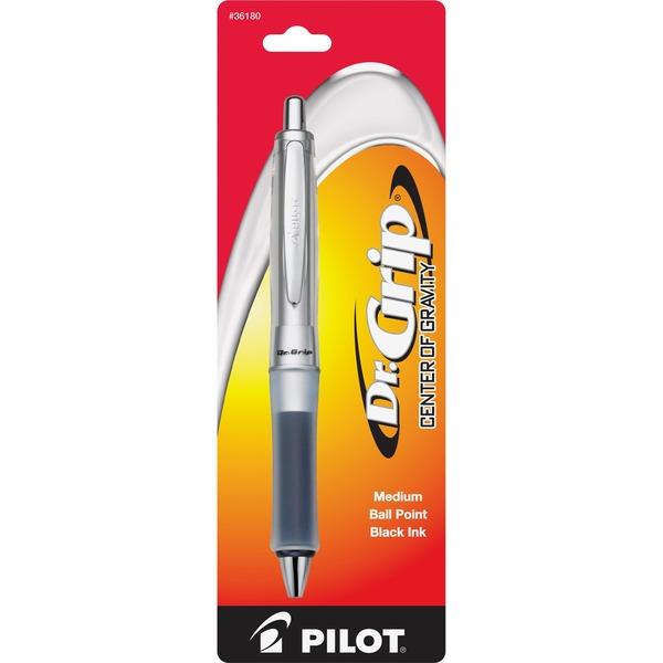 Pilot Dr. Grip Center of Gravity Retractable Ballpoint Pens - Medium Pen Point - 1 mm Pen Point Size - Refillable - Retractable - Black - Clear Barrel - 1 Each