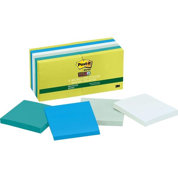 Post-it® Super Sticky Recycled Notes - Bora Bora Color Collection - 1080 - 3