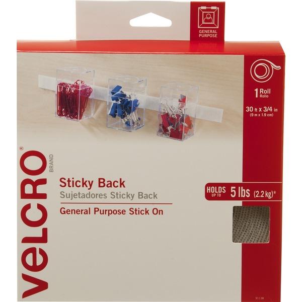 VELCRO Brand Sticky Back 30ft x 3/4in Roll White - 10 yd Length x 0.75