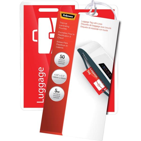 Fellowes Glossy Pouches - Luggage Tag with loop, 5mil 50 pack - Laminating Pouch/Sheet Size: 2.50