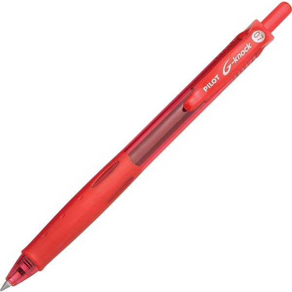 Pilot BeGreen G-Knock Retractable Gel Ink Pens - Fine Pen Point - 0.7 mm Pen Point Size - Refillable - Retractable - Red Gel-based Ink - Red Barrel - 12 / Dozen