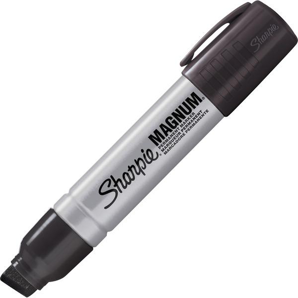 Sharpie Magnum Black Permanent Marker - Jumbo Marker Point - 15.87 mm Marker Point Size - Chisel Marker Point Style - Black - Silver Plastic Barrel - 1 Each