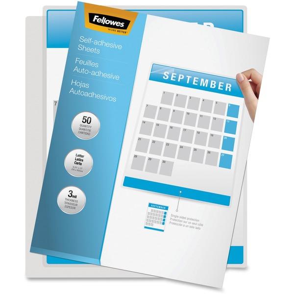 Fellowes Self Adhesive Laminating Sheets, Letter, 3mil, 50 pack - Sheet Size Supported: Letter - Laminating Pouch/Sheet Size: 9.25