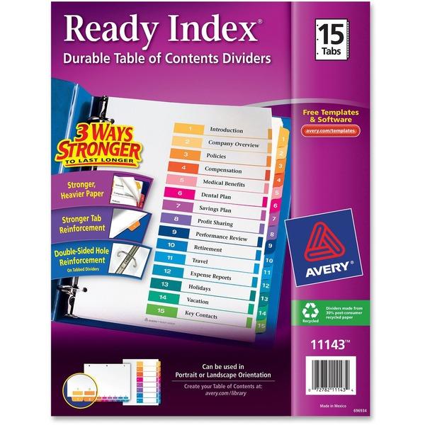 Avery® Ready Index Table of Contents Reference Divider - 15 x Divider(s) - Printed Tab(s) - Digit - 1-15 - 15 Tab(s)/Set - 8.5