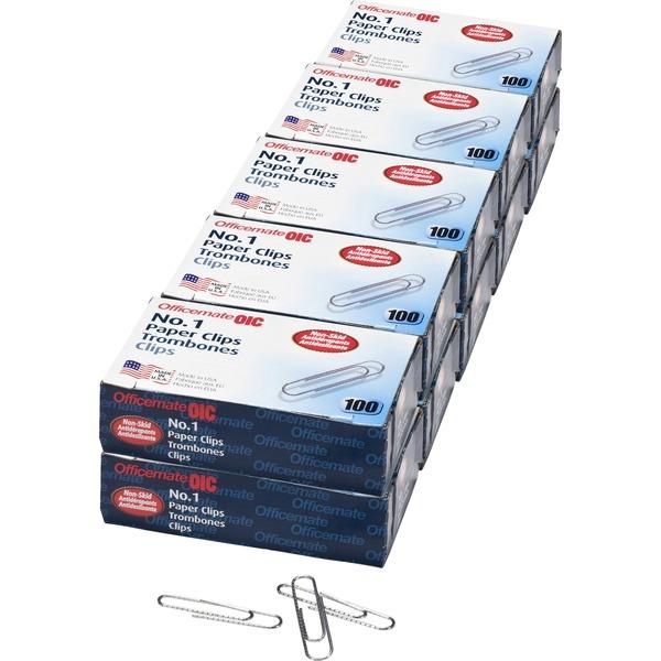  Oic No.1 Nonskid Paper Clips - Standard - Non- Skid - 1000/Pack - Silver - Steel