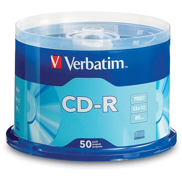  Verbatim Cd- R 700mb 52x With Branded Surface - 50pk Spindle - 120mm - Single- Layer Layers - 1.33 Hour Maximum Recording Time
